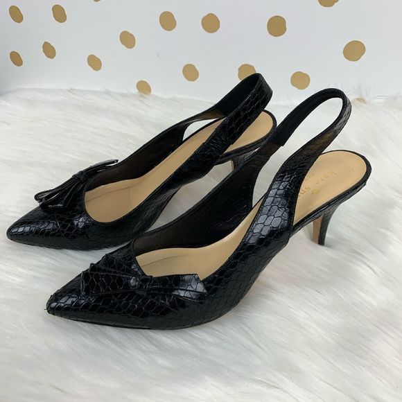 kate spade Shoes - Kate Spade Snakeskin Bow Sling Back Heels Size 7